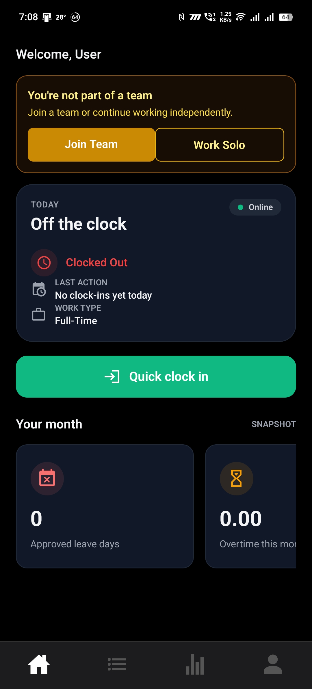 Attend-in app dashboard